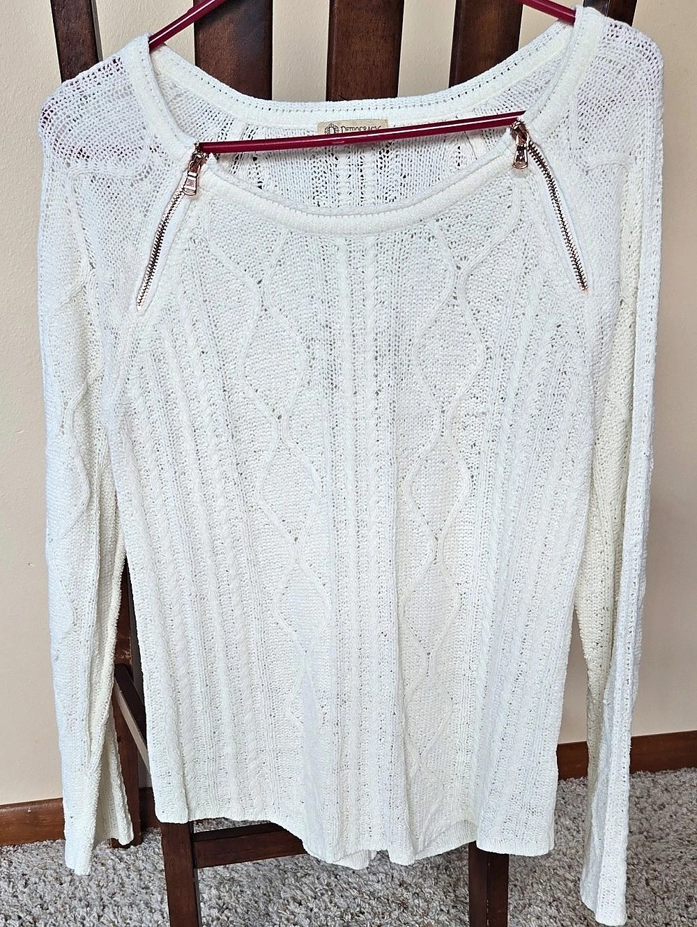Democracy Cable Knit Zip Detail Sweater in White Like New